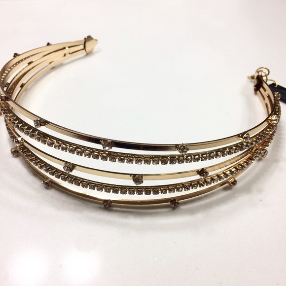 Bebe Gold Multi-Row Rhinestone Crystal Headband - Picture 3 of 4